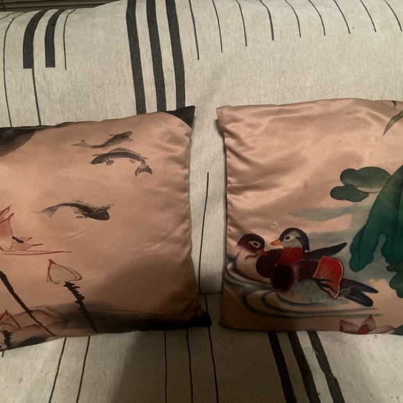 singapore Other - Peach Satin Mandarin Duck Accent Pillow and koi fishes on other pillow -2 pcs